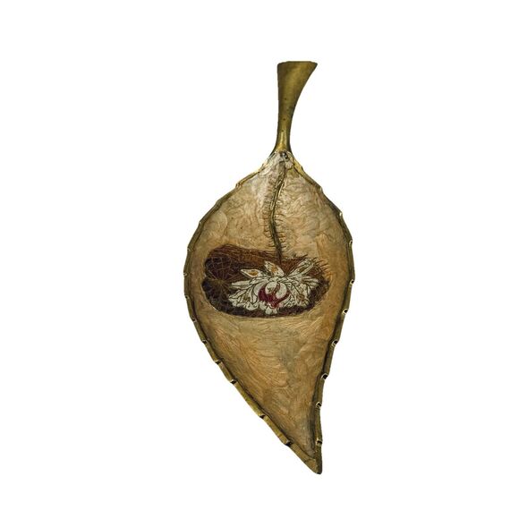 Vintage Solid Brass w Enamel Figural Leaf Trinket / Change / Keys Tray - Picture 2 of 7